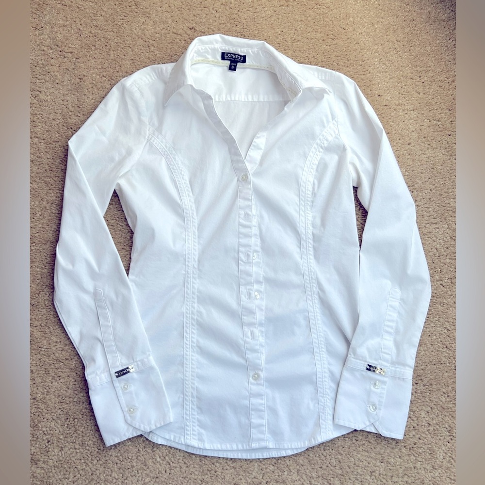 Express women’s fitted dress shirt, white, XS